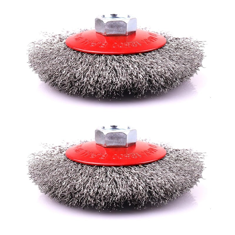 TOPGO 2 Pack 4 Inch Coarse Crimped Wire Wheel for 4 1/2 Angle Grinder, 5/8 Inch-11 Threaded Arbor, 0.014 Inch Carbon Steel Wire Wheel Brush for Rust, Corrosion, Paint Removal - Image 1